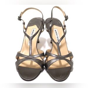 Manolo Blahnik Silver Leather Antonella Slingback Heels